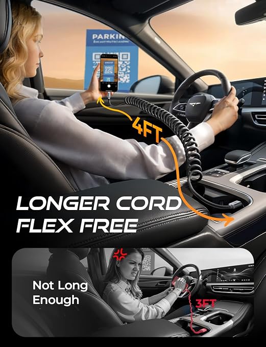 LISEN Chubby Cable Coiled Cable 2 Pack Car Play Cord | for Android Auto Short USB A to USB C Cable for iPhone 17/16/15 Samsung Galaxy S25/S24 A15/A14 Google Pixel 9/8 Blue 4FT