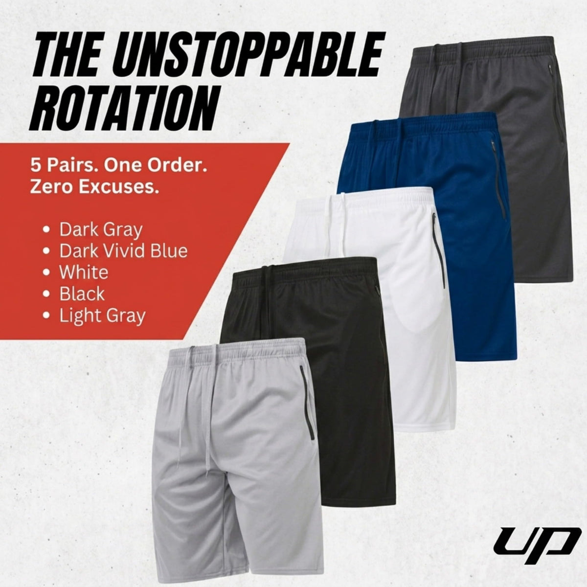 Ultra Performance Mens 5 Pack Athletic Running Shorts, Loose fit Basketball Gym Workout Shorts for Men with Zippered Pockets