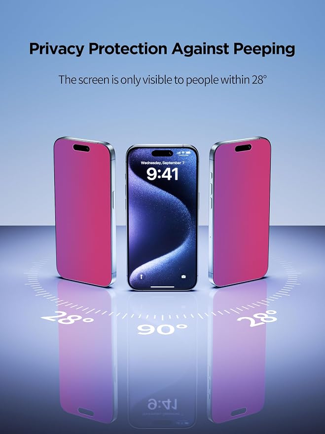PDDKISS Compatible for iPhone 12/12 Pro Privacy Screen Protector | Pink Gradient Anti Spy Anti Blue Light HD 6.1 Inch Tempered Glass Easy Installation