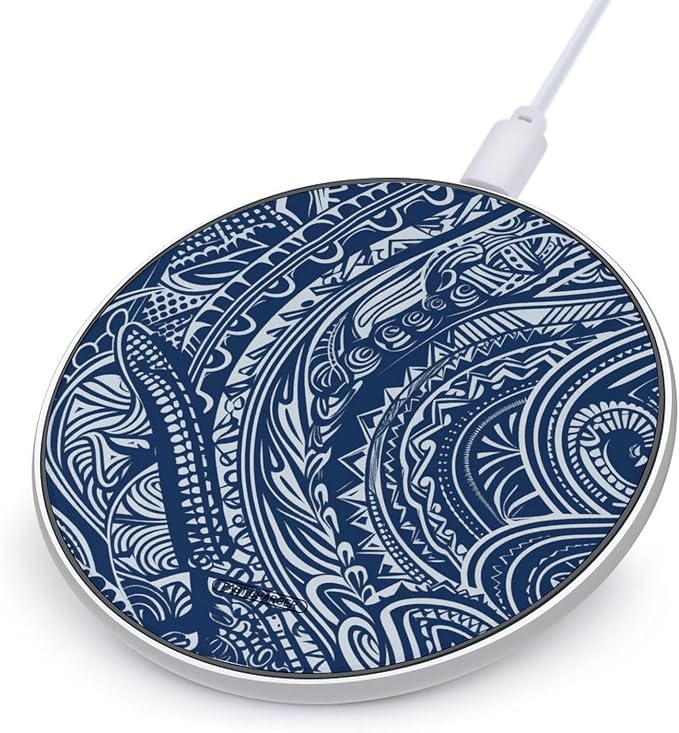 Blue Polynesian Maori Tribal Pattern Wireless Charger Portable Fast Charging Pad Lightweight Wireless Charging Pad 10W Slim Charging Station for Phone Charger Mat for Travel Home Office Desk