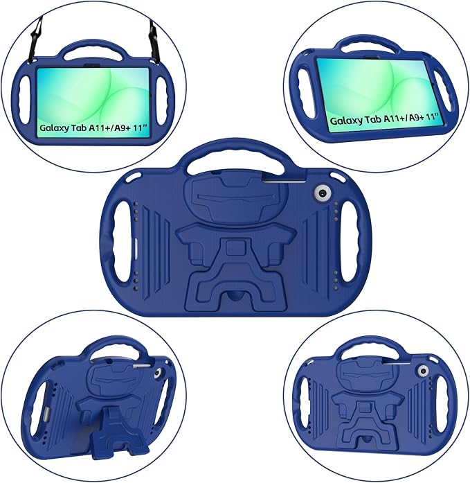 Kids Case for Samsung Galaxy Tab A11+ Plus/A9+ Plus 11 Inch Case with Strap Shockproof Lightweight Handle Stand 2025/2023 Model with Lanyard Black
