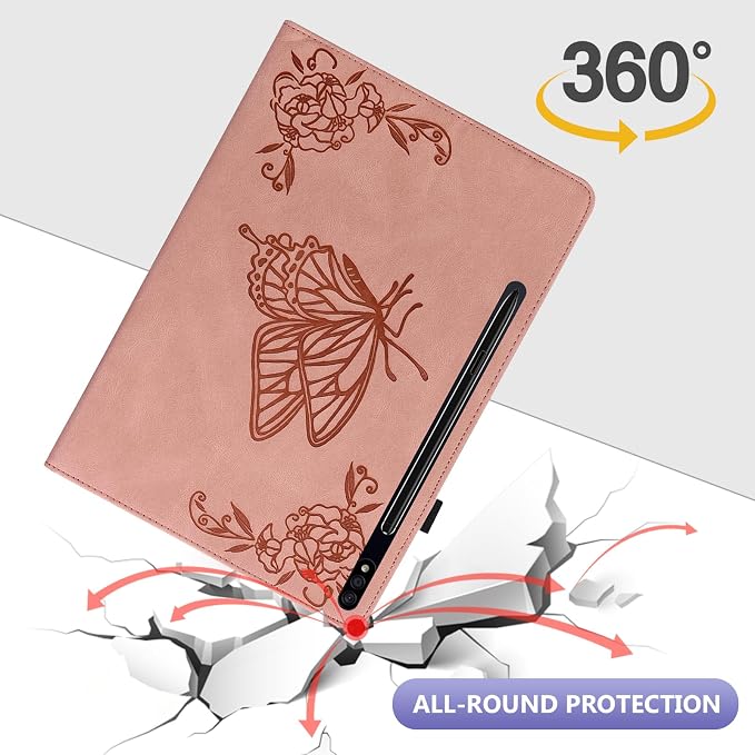 Dteck Wallet Case for Galaxy Tab S10+/S9+/S7 FE/S8+/S7 Plus 12.4 Tablet Premium PU Leather Folding Stand Auto Wake/Sleep Pen Holder Case with Hummingbirds