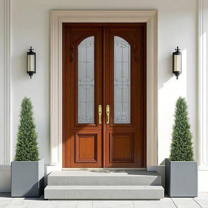 Artificial Cedar Topiary Trees Set of 2, 48'' UV Resistant Faux Cypress Pine Plants Outdoor, 4ft Large Realistic Faux Evergreen Cone Bushes & Shrubs for Front Porch Planter Christmas Decor