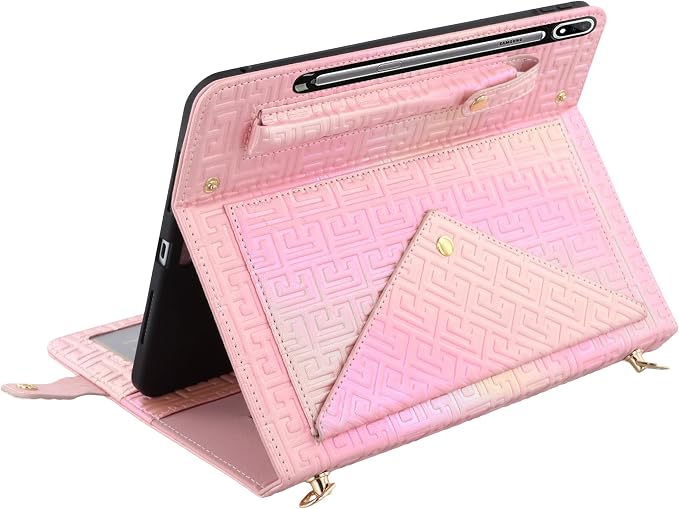 Handbag Case for Samsung Galaxy Tab S10 FE/S9 FE 10.9/S9/S8/S7 11 Techcircle Folio Stand Crossbody Wallet Protective Cover with S Pen Holder &amp Card Slots Hand Strap &amp Shoulder Strap Black