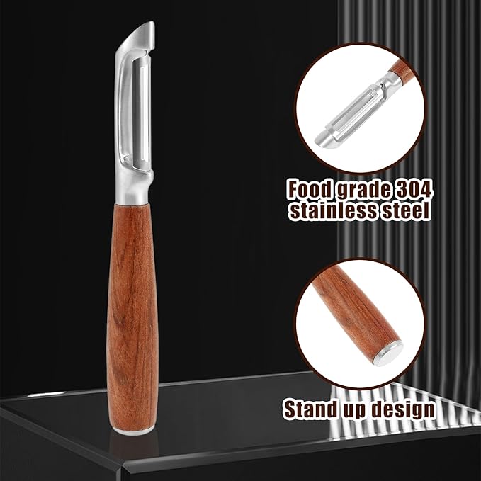 5Pc Kitchen Ultra Vegetable Peeler,Easy To Use I-Peeler With All Wood Handle,Rotatable Blade,10 Year Rust Free Stainless Steel,Anti Slip Ergonomic Design,Suitable For Carrots, Fruits,Vegetables