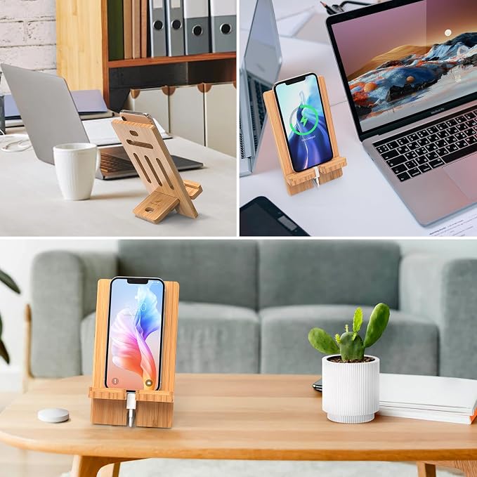 Pezin &amp Hulin Cell Phone Tablet Stand Bamboo Wooden Smartphone Desktop Dock Holder Compatible with Pad Tablet Mini E-Reader (Brown)