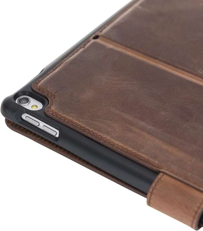 Genuine Leather Handmade iPad 10.2 Magnetic Closure Case with Separeted Compartments and Card Slots for Women &amp Men (8th Gen 2020) (7th Gen 2019) (Black)