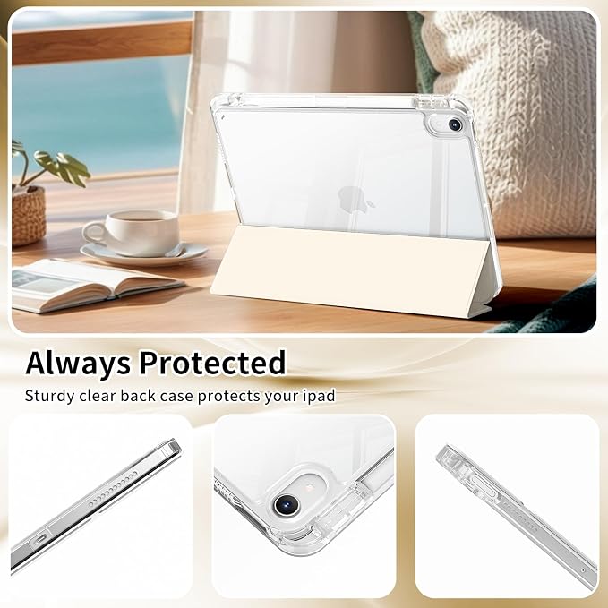 Case for iPad Air 11 Inch M4/M3/M2 Air 5th/4th Gen 10.9 Black | Pencil Holder Slim Trifold Stand Cover Clear Hard Back Shell Auto Sleep/Wake