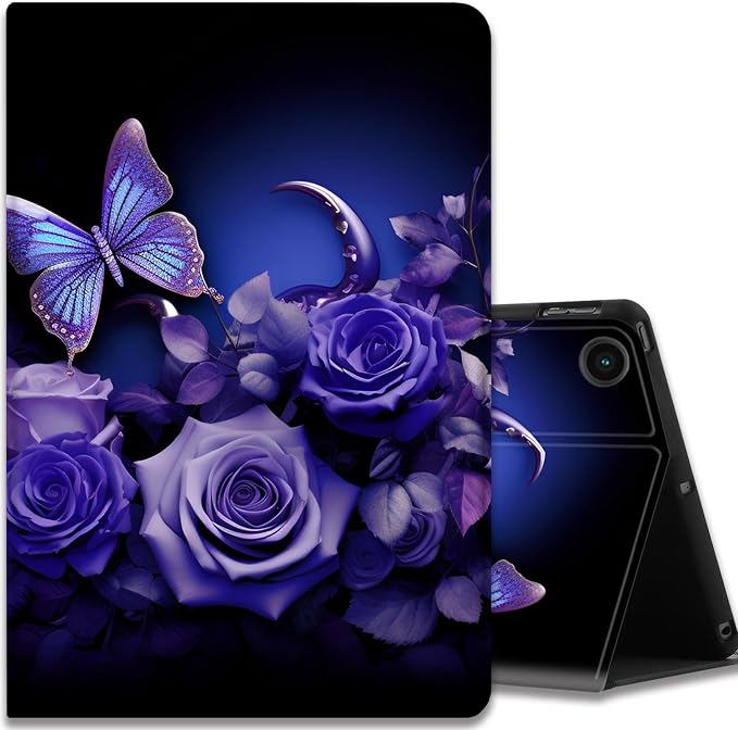 Case for Samsung Galaxy Tab A11 + Plus/A9 + Plus 11 Inch 2025/2023 Ultra-Thin Multi-Angle Protective Cover with Auto Sleep/Wake Black Cat and the Blue Flower