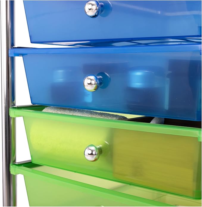 Seville Classics Rolling Utility Organizer Storage Cart, for Home Office, School, Classroom, Scrapbook, Hobby, Craft, 10 Drawer, Multicolor (Pearlized)