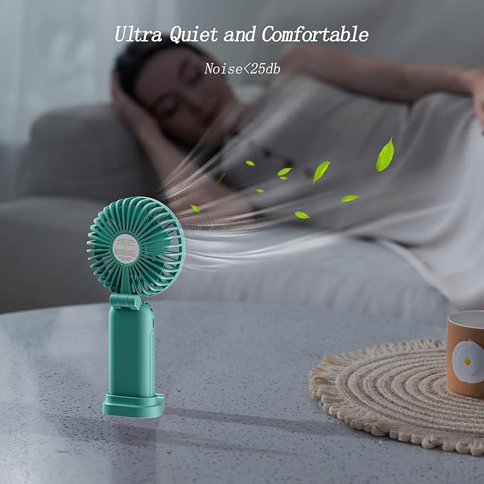 GOCKERA Portable Fan, 4200mAh Battery Operated Fan, 5 Speeds&Digital Display, Makeup Fans for Women with Base, 180°Foldable 3in1 Handheld/Neck/Desk Fan for Outdoor Indoor,Ultra Quiet (Green)