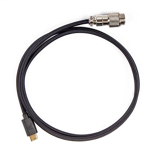 Keychron Custom Coiled Aviator USB-C Cable Black 5-Pin (GX12) Detachable Metal Connector USB-A Adapter Durable Braided Cable for Mechanical Keyboards Charging &amp Data Transfer