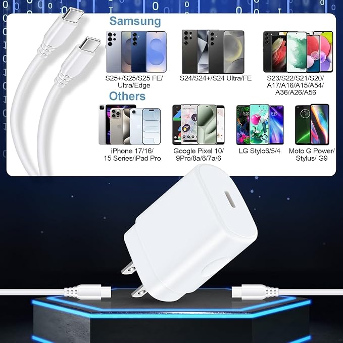 25W Super Fast Charger Type C for Samsung A17 A16 A35 A15 A54 5G Charging Block Charger Box with 10FT Android Phone Charger USB C Cable for Galaxy S25 Ultra S24 S23 FE A14 S22 S21 Pixel 10 9 pro 9a 8