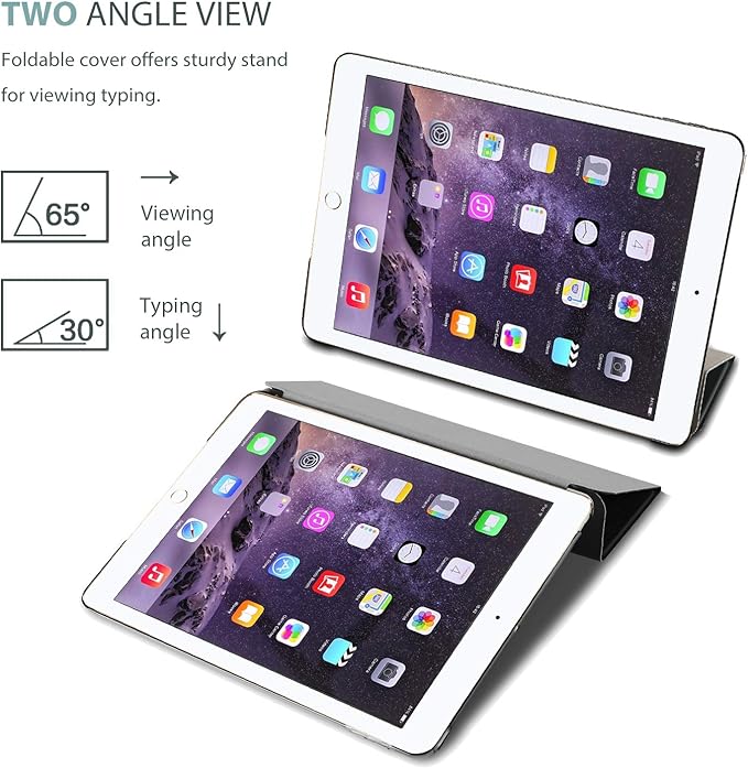 ProCase Slim Stand Case for iPad Air 2nd Gen 2014 Black | Fits Models A1566 / A1567 Ultra Slim Lightweight Protective Shell Translucent Frosted Back