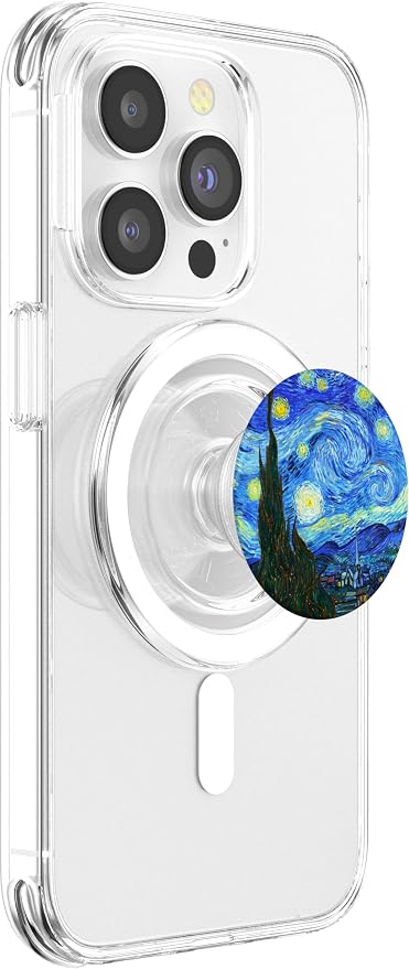 PopGrip: Swappable Grip for Phones &amp Tablets Gift - Black Phone Grip - Art: Vincent Van Gogh Starry Night - Compatible with Smooth Hard Plastic Cases