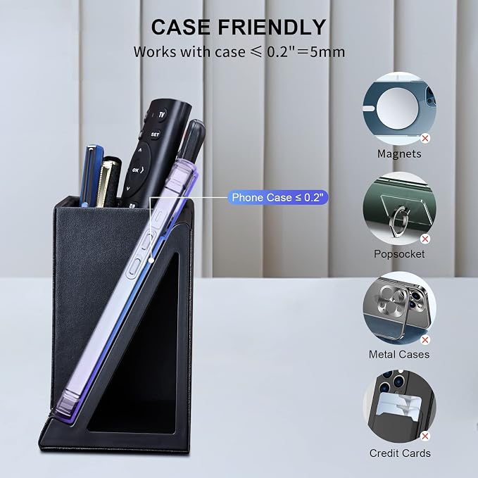 Wireless Charger with Desk Organizer Wireless Charging Station for iPhone 13/13 Pro Max/13 Pro/12 Series/11/XS Max/XR/X/8Plus/SE 2 Wireless Charging Stand with Leather… (Black)