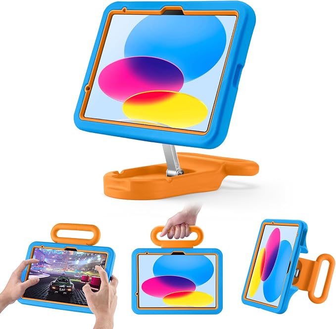 Kids Case for iPad (A16) 11th/10th Gen 10.9'' 2025/2022Adjustable Portrait/Landscape Stand/Drop Proof with HandleChild Friendly Case for iPad Air 11 (M4/M3/M2) 2026/2025/2024 (BlackBlue)