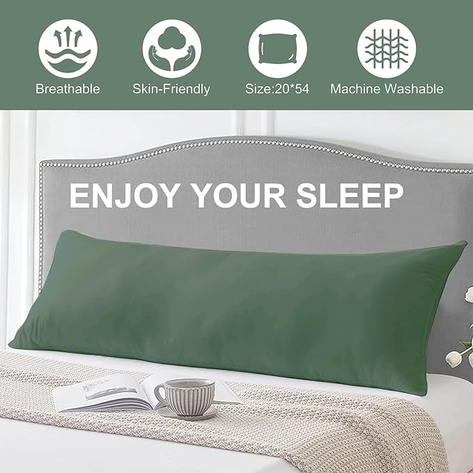 DOWNCOOL Large Body Pillow Insert- Breathable Full Body Pillow for Side Sleeper - Soft Long Bed Pillow for Adults - 20 x 54 inch (Green)
