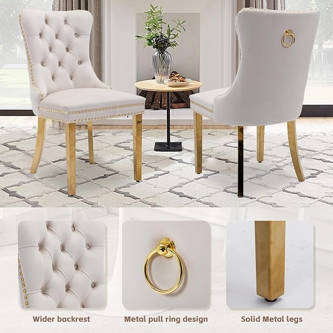 SoarFlash Kitchen Table and Chairs for 2, 31.5" Dining Table Set for 2 with Velvet Upholstered Chairs, 3 Piece Round Kitchen Table Set, Dining Room Table Set for Small Space, Apartment, Beige/White
