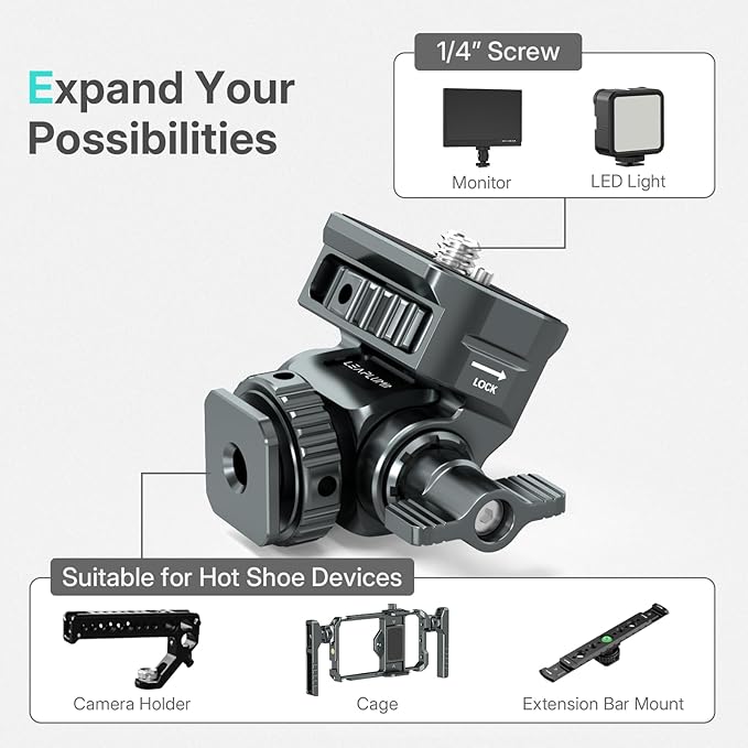 Leaplumin Field Monitor Mount Monitor Holder with Cold Shoe, 1/4" Screw for 5" & 7" Field Monitor Mount Support 360° Swivel &180° Tilt Adjustment,Aluminum Camera Monitor Mount for Camera Hot Shoe