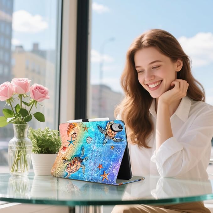 Lokigo Case for iPad (A16) 11th/10th Generation Aurora Forest | for iPad 11th-11 Inch/10th-10.9 Inch Stand Cover Pencil Holder/Hand Strap/Pocket Support Touch ID Auto Wake/Sleep
