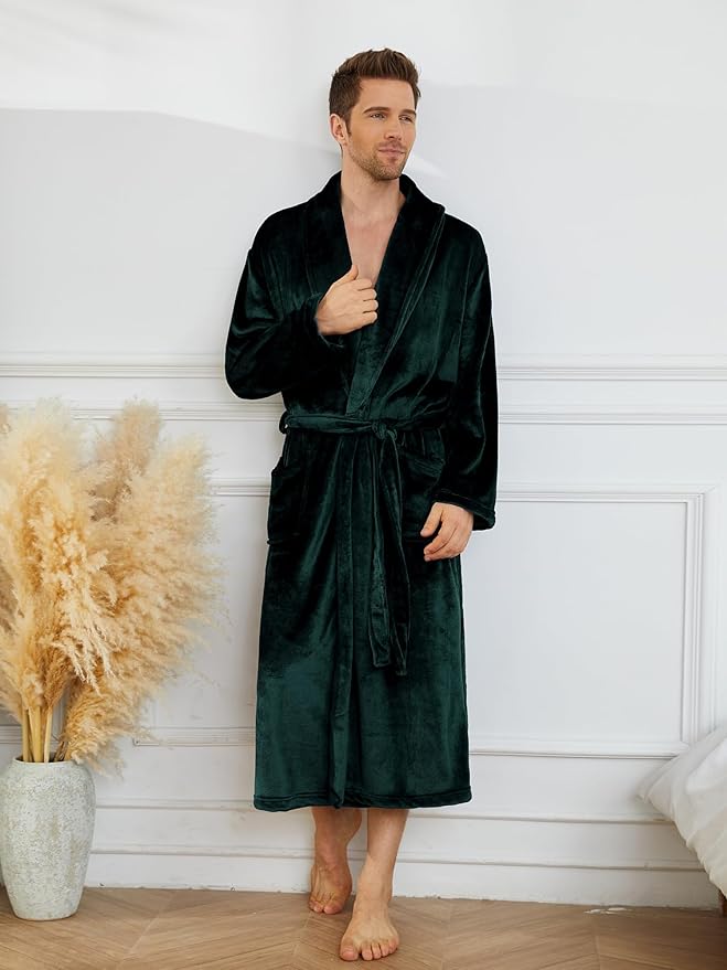 U2SKIIN Mens Fleece Robe Plush Collar Shawl Bathrobe