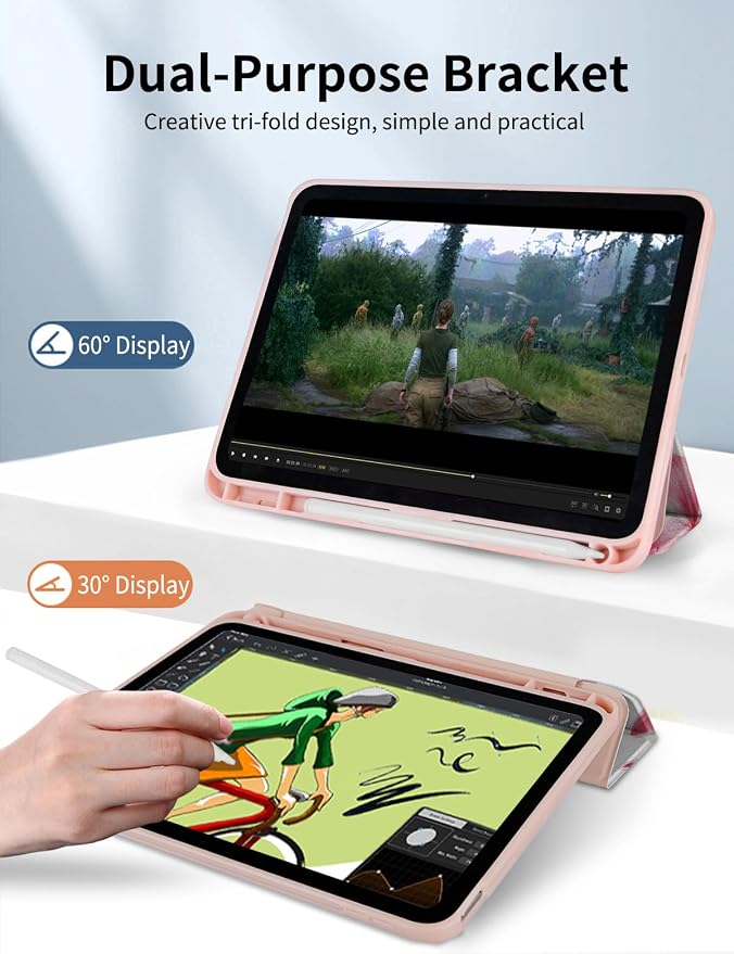 Case for iPad 9th/ 8th/ 7th Generation Case 10.2&amp10.5 Inch (2021/2020/2019 Release) Slim Lightweight Soft Trifold Back Cover with Pencil Holder &amp Auto Sleep/Wake Cover Cherries Cheetah Bows