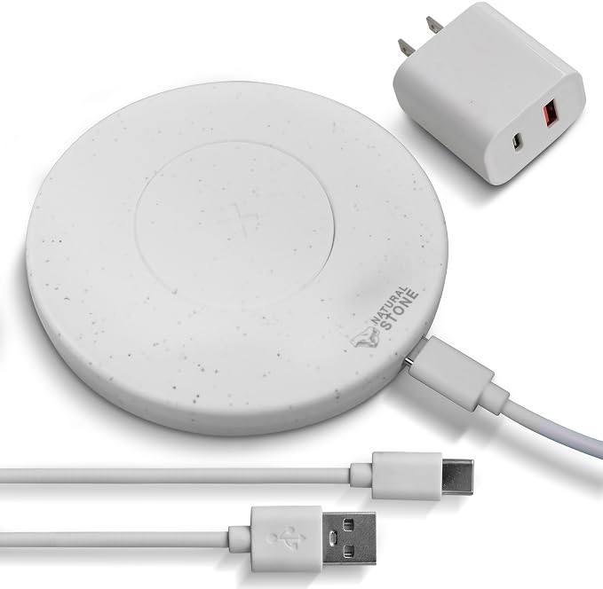 15W Fast Wireless Charger – Stone Wireless Charging Pad w/ 20W USB-C Adapter LED Indicator Overheat &amp Short Circuit Protection