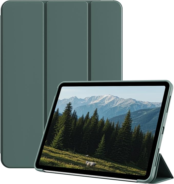 Case for iPad Air 11 Inch M4/M3/M2 iPad Air 5th/4th Gen 10.9 Inch | Soft TPU Back Shell &amp Slim Trifold Stand Cover without Pencil Holder Support Pencil Charging Auto Wake/Sleep Black