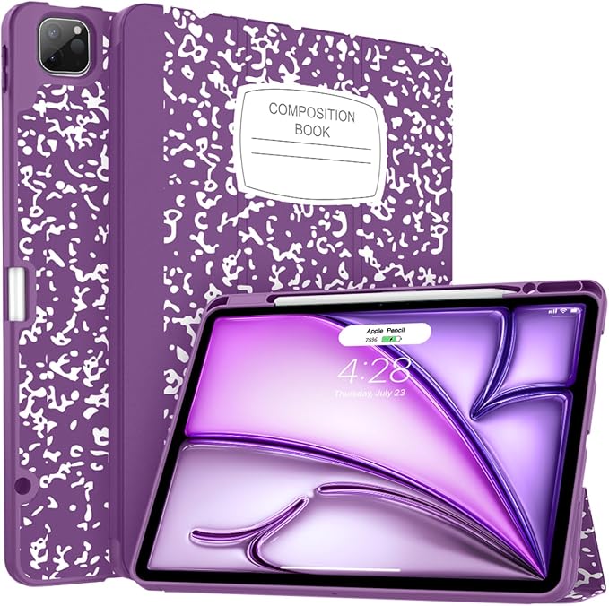 Soke Case for iPad Air 13 Inch (M4/M3/M22026-2024) iPad Pro 12.9 6th/5th Generation with Pencil Holder(2021 2022 Release)-[Apple Pencil Charging + Auto Wake/Sleep] Soft Back Cover Book Black