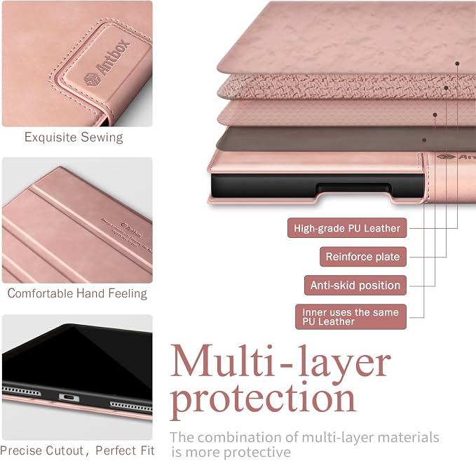 Antbox Case for iPad Air 11-inch M4/M3/M2 (2026/2025/2024) iPad Air 5th/4th Generation 10.9'' Vegan Leather with Pencil Holder Typing Angle Auto Sleep/Wake Muti-Stand
