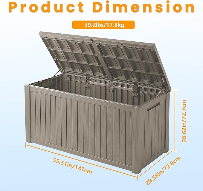 200 Gallon Outdoor Storage Box Waterproof Lockable Resin Deck Box Large, Patio Storage Bin for Pool Accessories Cushion Furniture, Garden Tools, UV-Resistant Outside Delivery Grey