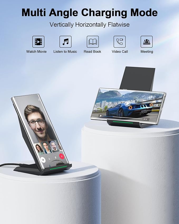 Fast Wireless Charger, [2 Pack] NANAMI Qi Certified Wireless Charging Stand Compatible iPhone 16/16 Pro/16 Pro Max/15/14/13/12/11 Pro, Phone Charger for Galaxy S25/S24/S23/S22/S21 and Qi-Enabled Phone