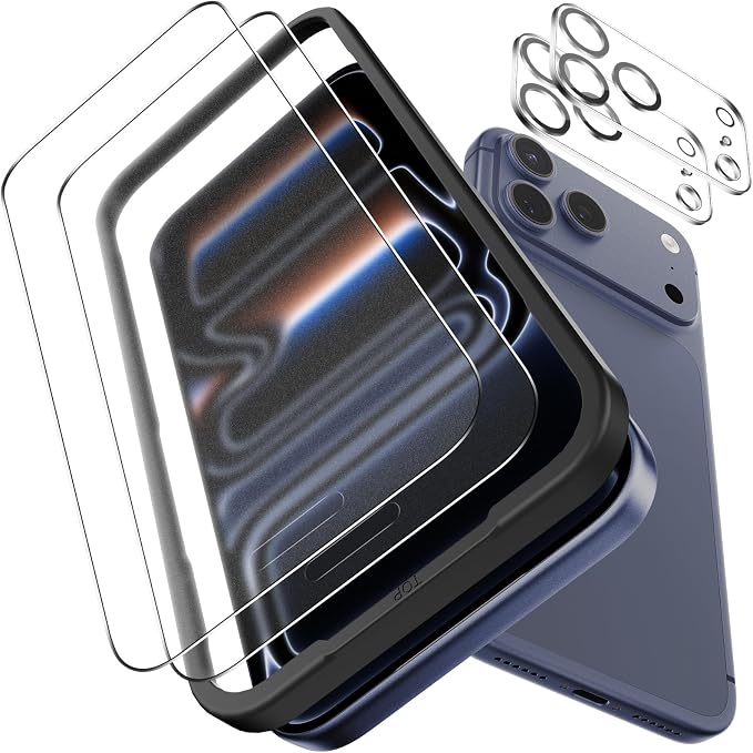 OMOTON 2+2 Pack Matte Screen Protector for iPhone 17 Pro 6.3 Inch 2025 Matte Layer Film with Camera Lens Protector Tempered Glass with Easy Installation Tool Anti-glare Smooth Touch Feel as Silk