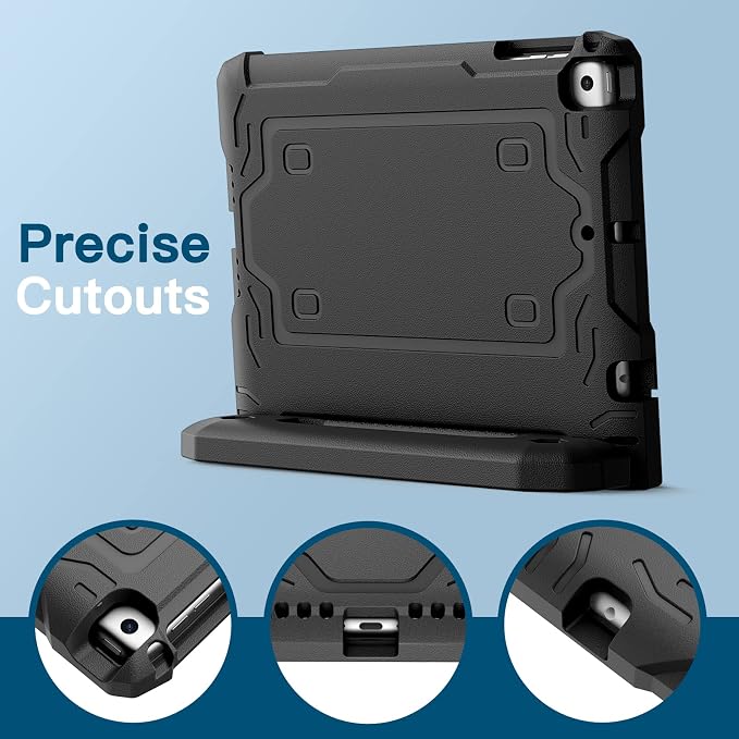 JETech Kids Case for iPad 6th/5th Gen 9.7 (2018/2017) Black | Built-in Screen Protector 360° Rotating Handle Stand Shockproof Full-Body Protection Kid-Friendly Design
