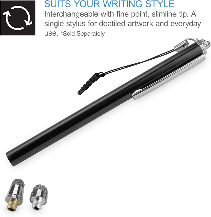 BoxWave Stylus Pen Compatible with Getac F110 - EverTouch Capacitive Stylus with Replaceable Tip Capacitive Stylus Pen with Replacement Tips - Jet Black