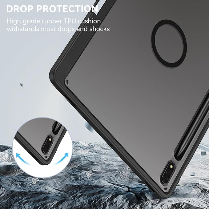 Telaso for Samsung Galaxy Tab S8 2022/Tab S7 2020 11 Inch Magnetic Case with Pen Holder Translucent Matte Back Soft TPU Bumper Protective Samsung Galaxy Tab S8/Tab S7 Case Black