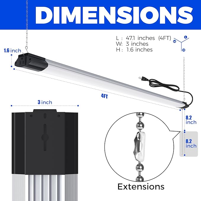 Barrina BS84 LED Shop Lights for Workshop 4FT, 84W, 10000LM, 5000K Linkable Light Fixture for Garage, Basement, Hanging or Flush Mount, ETL, 4 Packs