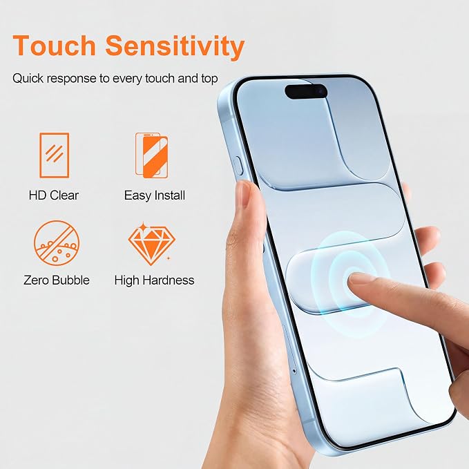 2 Pack for iPhone 17 Screen Protector - 6.3 Inch Tempered Glass Phone Screen Protector with Anti-Scratch Shatterproof Drop Impact Resistant HD Clear Anti-Fingerprint Easy Installation
