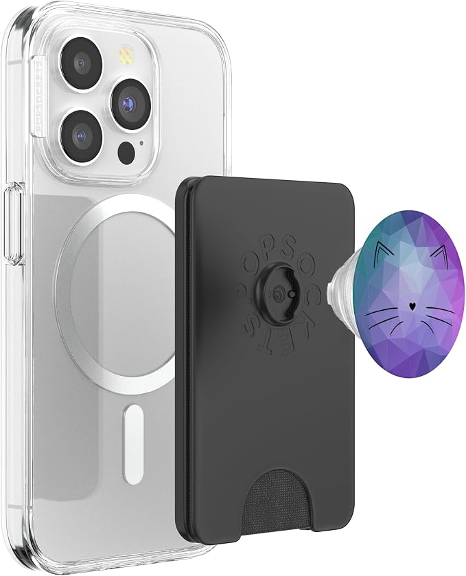 Black Cat Face Teal Purple Polygon PopSockets Adhesive PopGrip
