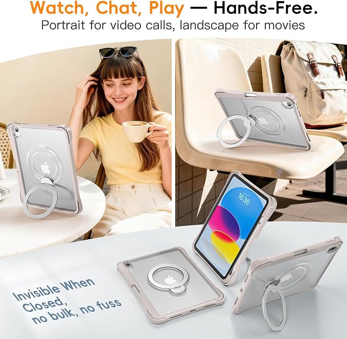 Dteck for Apple iPad 11 inch (A16 11th Gen) iPad 10.9 inch (10th Gen) Slim Clear Case with Kickstand Pencil Holder Reinforced Shockproof Corners Soft TPU Lightweight Protective Cover Transparent