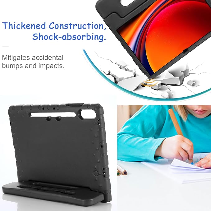 Kids Case for Samsung Galaxy Tab S10 FE Plus 13.1 (2025) Techcircle Handle Stand Light EVA Foam Bumper Protective Rugged Drop Protection Child Proof Cover Black