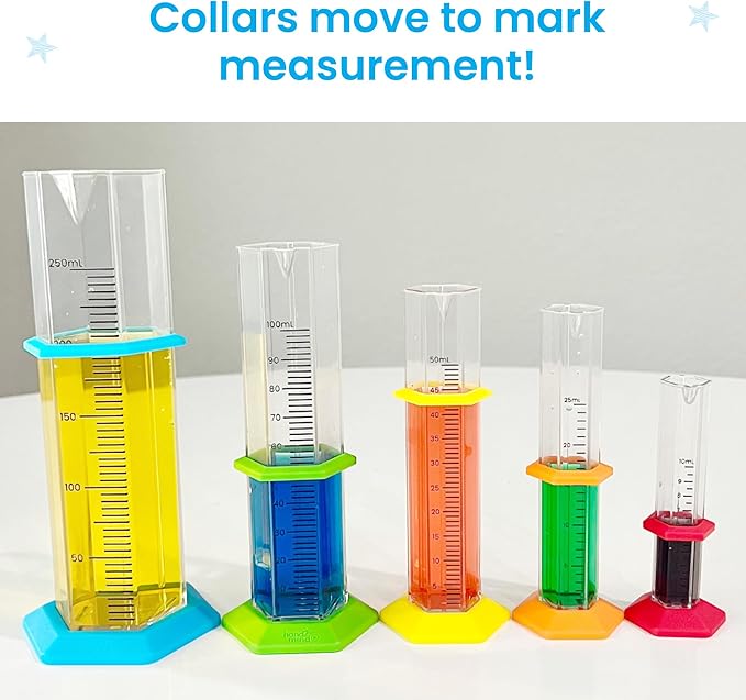 Hand2mind Starter Science Graduated Cylinder Set, Science Lab Equipment for Kids, Measuring Toys, Educational Science Kits, Chemistry Set, Science Supplies for Classroom (Set of 5)