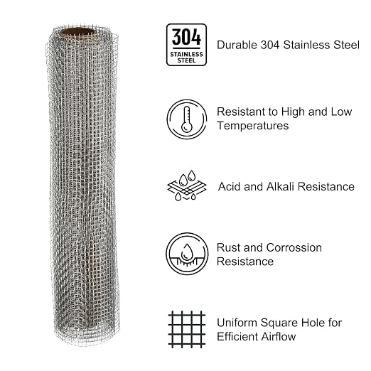 PATIKIL 40"L x 10"W Woven Wire Mesh, 8 Mesh 304 Stainless Steel Air Vent Filter