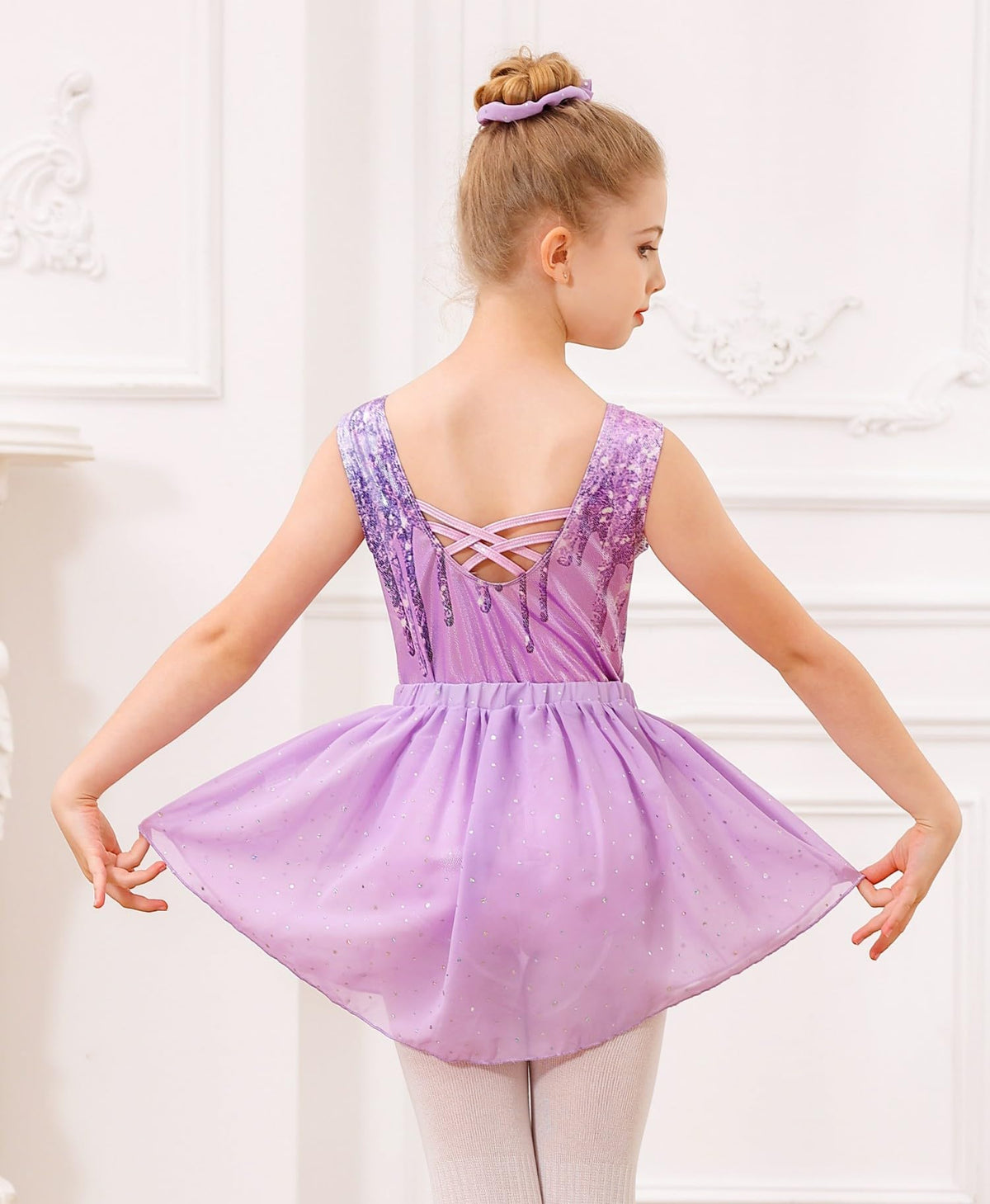 Idgreatim Gymnastics Leotard for Girls 7-8 Sparkly Gymnastic Outfit 3 Piece Ballet Dance Set with Skirt Back to School