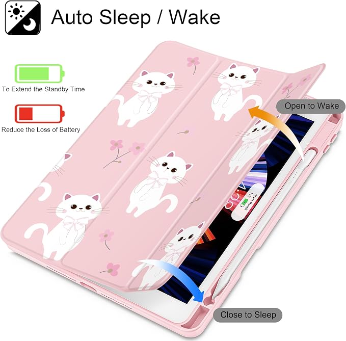Tuiklol for iPad 10.2 inch 9th / 8th / 7th Gen 2021 2020 2019 Release Case | Built in Pencil Holder - TPU Protection Trifold Stand Stand Clear Back Tablet Cover With Auto Wake/Sleep Blue berries