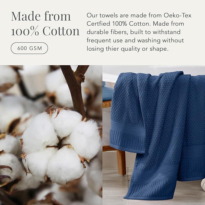 NY Loft 100% Cotton Towel Set 6 Piece Towel Set | Navy Bath Towels | Absorbent & Quick-Dry Towels | Trinity Collection (6 Piece Set, Navy Blue)