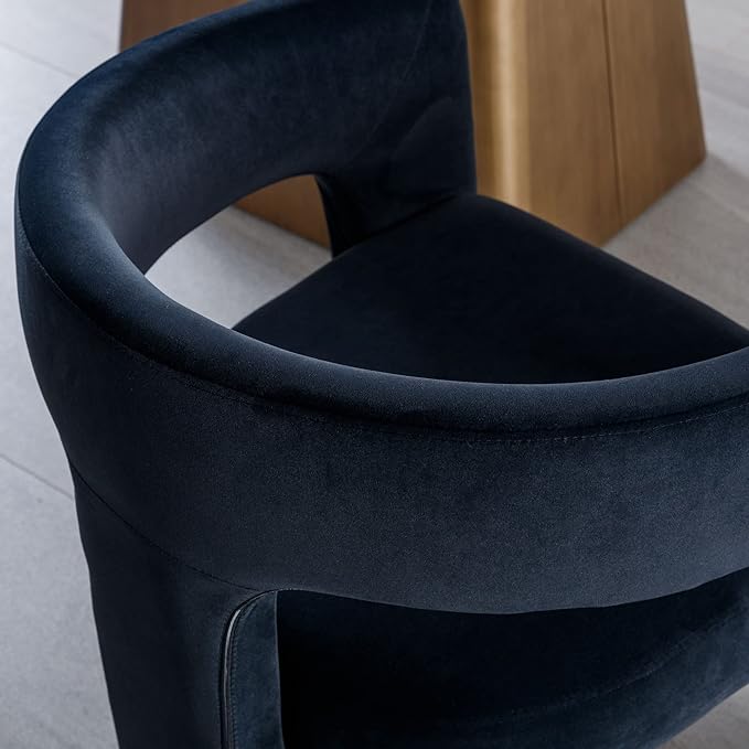 Modern Velvet Fabric Upholstered Dining Chairs with Open-Back, Cute Barrel Side Chairs Kitchen Armchair Accent Chairs for Dining Room Bedroom, Black