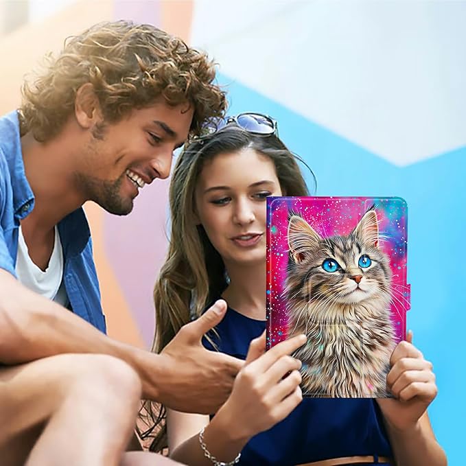 for Walmart Onn 10.1 2024 Onn 10.1 Gen 4 Universal Tablet Case 360 Degree Rotating Kickstand Protective Stand Case with Multiple Viewing PU Leather Shell Case Black Book Cat