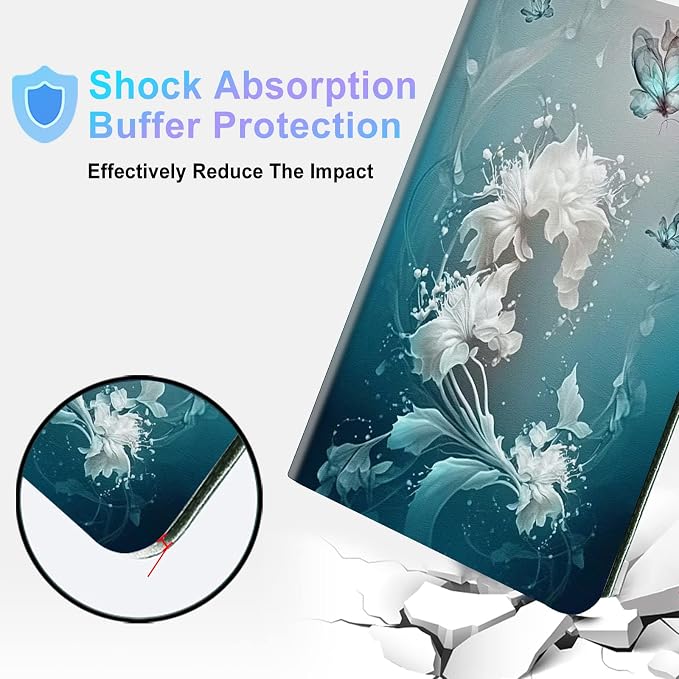 for Galaxy Tab S7 FE 5G Case 2021 PU Leather Smart Cover with Adjustable Stand &amp Auto Wake/Sleep Case for Samsung Galaxy S7 FE 5G/S8 Plus/S7 Plus 12.4 inch - Blue Art Butterflies